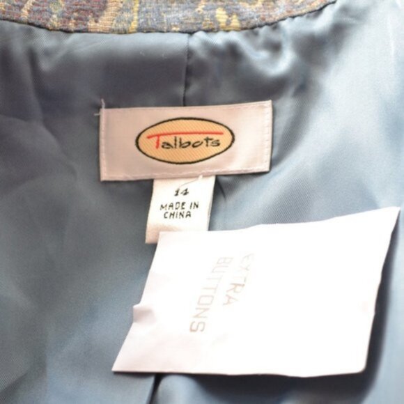 NWT Talbots Blue Purple Khaki Floral Tapestry Floral Jacket Blazer 14 Dress Suit - Picture 5 of 6
